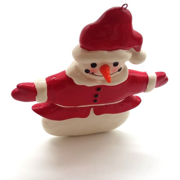 Snowman Ornament 3D Nose Christmas Hand Painted Vintage Holiday Deco Porcelain - Picture 3 of 5